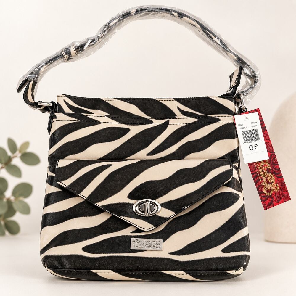 Carlos by Carlos Santana Zebra Crossbody Bag Black Cream NWT Adjustable Strap